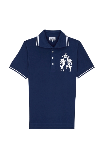 Dark Blue Oversized Crest Polo by Vivienne Westwood