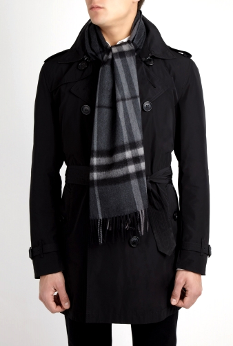 Dark Charcoal Icon Check Cashmere Scarf by Burberry
