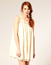 Darling Dobby Cotton Lace Insert Smock Dress