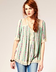 Darling Lace Trim Ditsy Floral Tunic Top