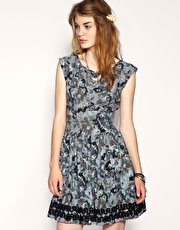 Darling Printed Lace Trim Dress