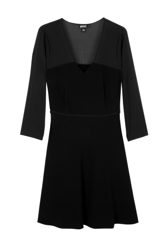 Deep V Crop Chiffon Sleeve Dress by DKNY