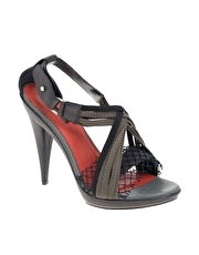 Diesel Black Gold Nightspot Rope And Mesh Heeled Sandal