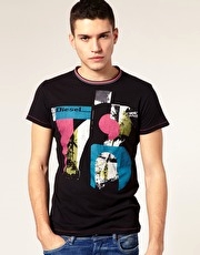 Diesel T-Rigatone Tipped Crew Neck 78 Print T-shirt