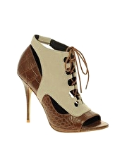 Elizabeth & James Lang Lace Up Croc Effect Heeled Court Shoe