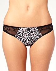 Emporio Armani Leaf Print Thong With Lace Trim