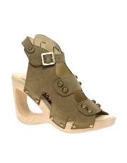 F-Troupe Studded Sandals With Wooden Cut-Out Heel