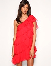 Forever Unique Asymmetric Layered Frill One Shoulder Dress