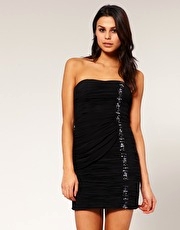 Forever Unique Gathered Mesh Jewelled Dress