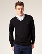 Fred Perry Cotton V-Neck Jumper