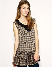 Free People Printed Crochet Trim Tunic