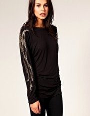 French Connection Batwing Top With Beaded Sleeves