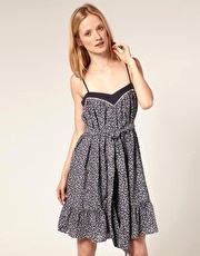 French Connection Contrast Panel Tiny Ditsy Belted Dress
