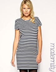 French Connection Maternity Striped Jersey Shift Dress With Shoulder Pads Exclusive to ASOS