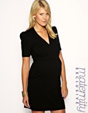 French Connection Maternity V-Neck Fitted Waist Work Dress Exclusive to ASOS
