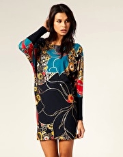 French Connection Night Blossom Jersey Dress With Batwing Sleeves