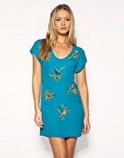 French Connection Paradise Dress With Embroidery And Cap Sleeves