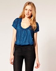 French Connection Printed Blouse With Frill Trim