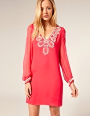 French Connection Silk Bright Bead Neck Shift Dress