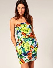 French Connection Tropical Print Strapless Dress