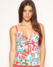 Freya Carousel Floral & Spot Trim Plunge Tankini Top