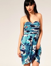 Full Circle Silk Smudgy Print Bandeau Dress