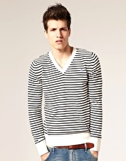 G Star Correct Line Stripe V Neck Jumper
