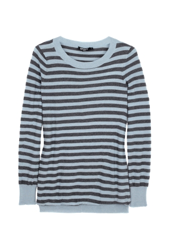 Grey Cotton Lurex Striped Sweater by DKNY