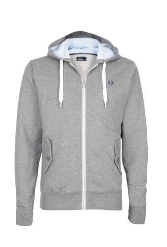 Grey Loopback Hooded Sweat Jacket by Fred Perry