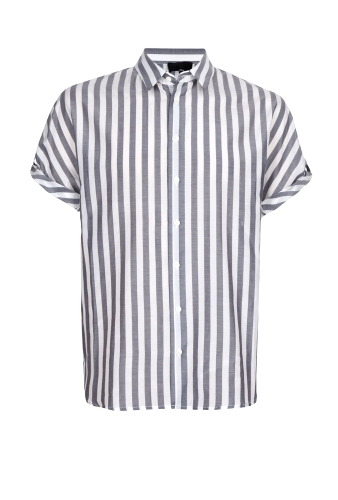 Grey Stripe Cotton Silk Short Sleeve Shirt by 3.1 Phillip Li