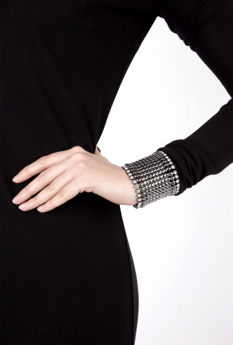 Gunmetal cuff with crystal trim by Kenneth Jay Lane