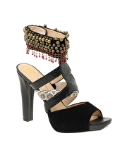 House Of Harlow Pacey Beaded Ankle Cuff Heeled Sandals