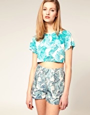 House of Holland Cropped T-Shirt with Leaf Print