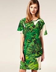 House of Holland Leaf Print T-Shirt Dress