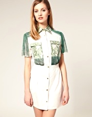 House Of Holland Shirt Dress With Fringed Sleeve