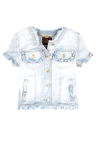 Indigo Faded Denim Frill Jacket by Mulberry