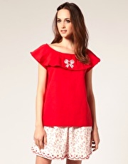 Jessica Ogden for ASOS Pleated Collar Bow Top