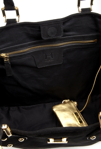 Jet Gold Michelle Top Handle Suede Tote by Halston Heritage