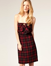 Johann Earl Check Button Detail Bandeau Dress