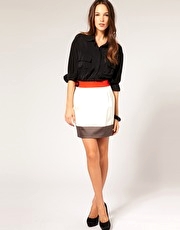 Karen Millen Bold Colour-Block Stripe Skirt in Tailored Cotton