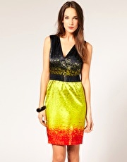 Karen Millen Modern Graphic Print Silk Belted Dress