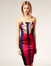 Karen Millen Modern Techno Signature Stretch Bandeau Dress with Origami Detail