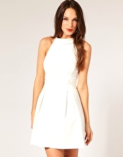 Karen Millen Modern White Boat Neck Mini Dress