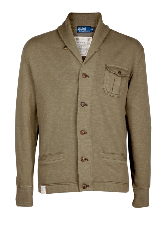 Khaki Slub Jersey Shawl Collar Sweat Cardigan by Polo Ralph