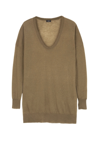 Khaki U Neck Cashair Tunic by Joseph