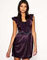 Lipsy Contrast Trim Frill Sleeve Bow Front Dress