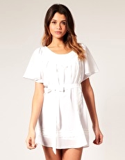 Lipsy Dress Cutwork Bib Dress With Fan Sleeves