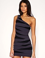Lipsy One Shoulder Pleat Fold Jersey Dress