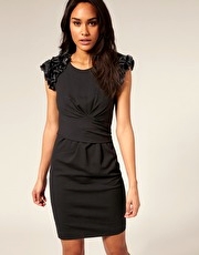 Mango Big Shoulder Pleat Front Dress