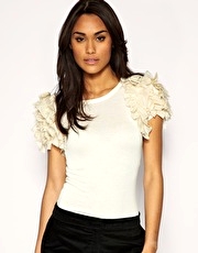 Mango Ruffled Shoulder Top